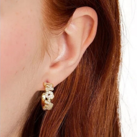 kate spade Jewelry - Kate Spade Love You, Mom Gold & CZ Huggies Earrings NWT